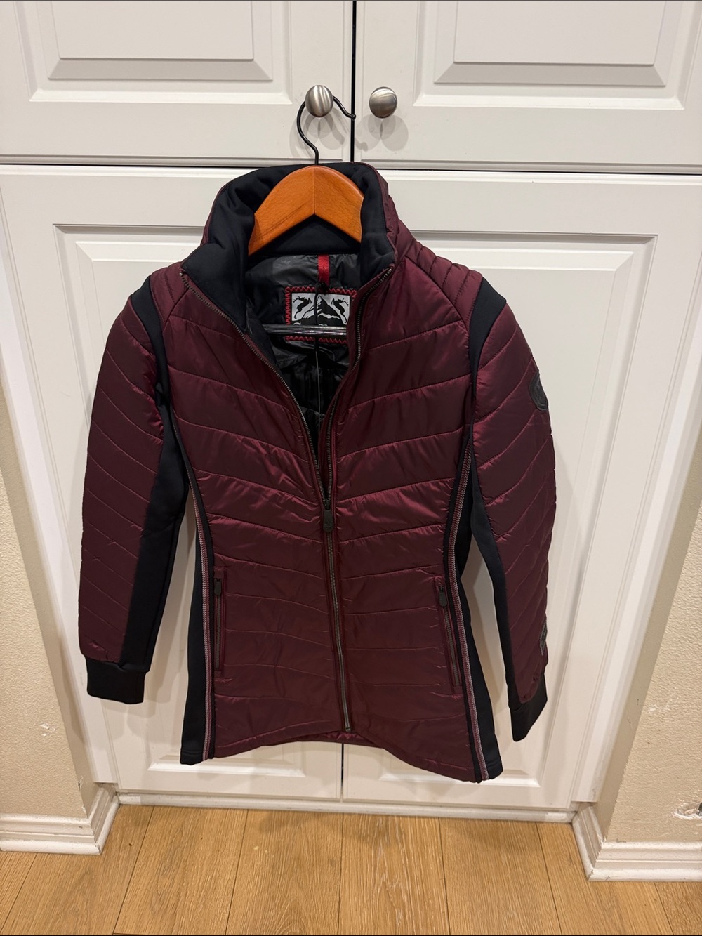 Alp N Rock Burgundy Quilted Puffer Jacket with Black Panels